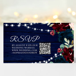 Marsala und Navy Blume Rustic Wedding QR UAWG Begleitkarte