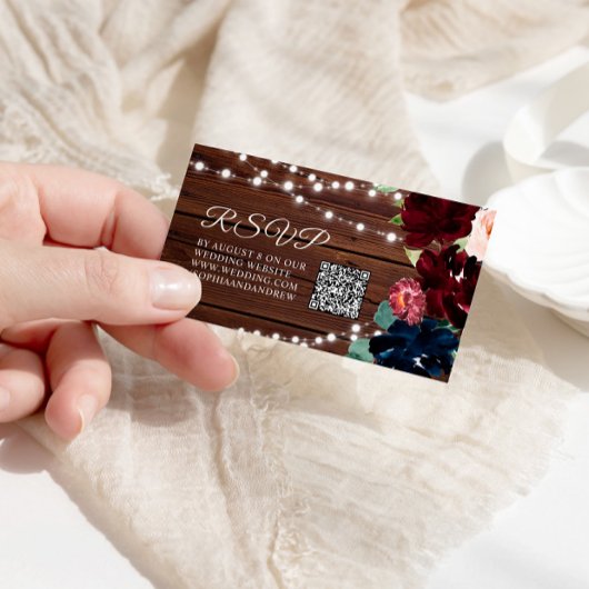 Marsala und Navy Blume Rustic Wedding QR UAWG Begleitkarte