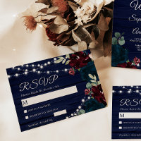 Marsala und Navy Blume Rustic Wedding RSVP Card