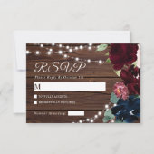 Marsala und Navy Blume Rustic Wood Wedding RSVP (Vorderseite)