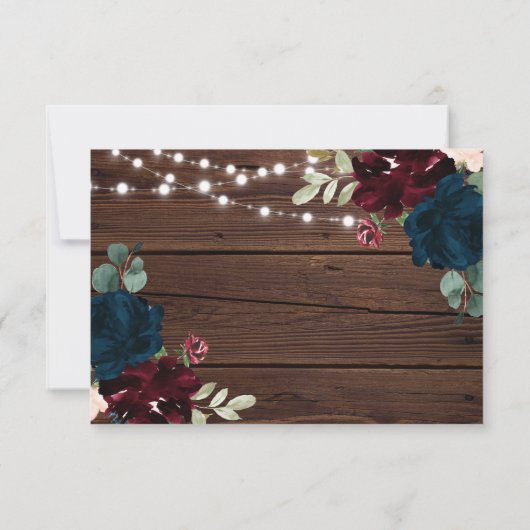 Marsala und Navy Blume Rustic Wood Wedding RSVP (Rückseite)
