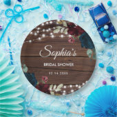 Marsala und Navy Blume Rustikales Brautparty Pappteller (Party)