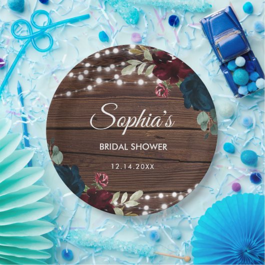 Marsala und Navy Blume Rustikales Brautparty Pappteller (Party)