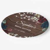 Marsala und Navy Blume Rustikales Brautparty Pappteller (Schrägansicht)