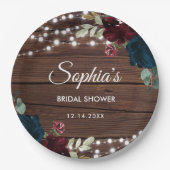 Marsala und Navy Blume Rustikales Brautparty Pappteller (Vorderseite)