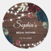 Marsala und Navy Blume Rustikales Brautparty Runder Aufkleber (Vorderseite)
