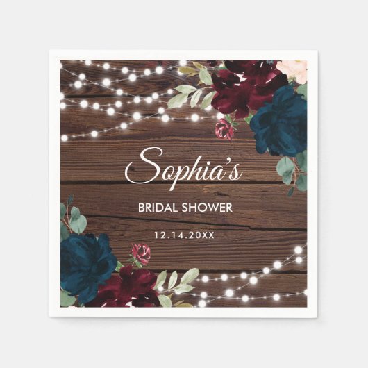 Marsala und Navy Blume Rustikales Brautparty Serviette (Vorderseite)