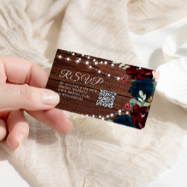 Marsala und Navy Floral Rustisches Brautparty QR U Begleitkarte