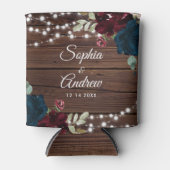 Marsala und Navy Rustic Wood Wedding Dosenkühler (Vorderseite)