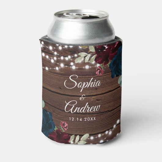Marsala und Navy Rustic Wood Wedding Dosenkühler (Kanne Rückseite)