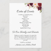 Marsala und Pink Floral Hochzeitsempfang Programm (Rückseite)