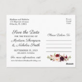 Marsala und Pink Floral Save the Date Postkarten (Rückseite)