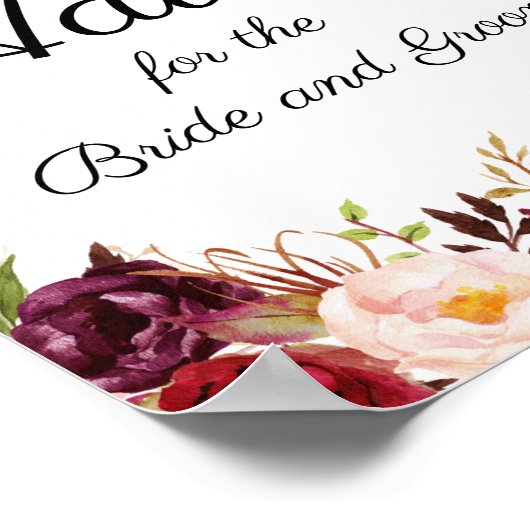 Marsala und Pink Floral Wedding Advice Sign Poster (Ecke)