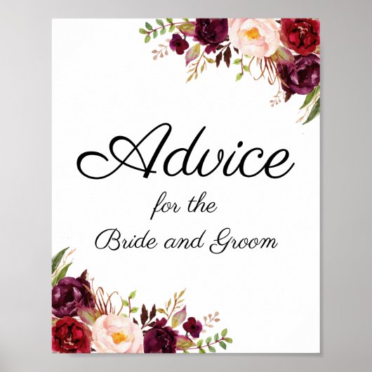 Marsala und Pink Floral Wedding Advice Sign Poster (Vorne)