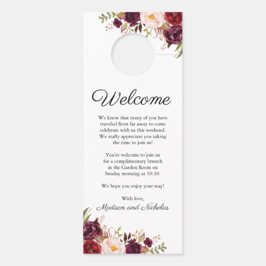 Marsala und Pink Floral Wedding Doors Hangers Türanhänger (Rückseite)