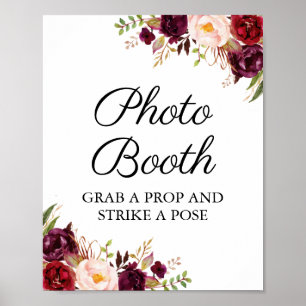 Marsala und Pink Floral Wedding Foto Booth Sign Poster
