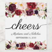 Marsala und Pink Floral Wedding Wine Labels Weinetikett (Einzelnes Label)