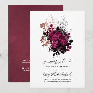 Marsala und Rose Gold Floral Virtual Wedding Einladung