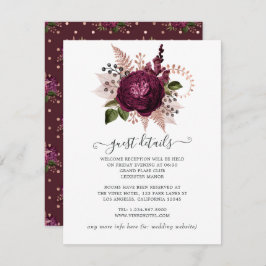 Marsala und Rose Gold Floral Wedding Details Begleitkarte