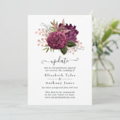 Marsala und Rose Gold Floral Wedding Update Einladung (Stehend Vorderseite)