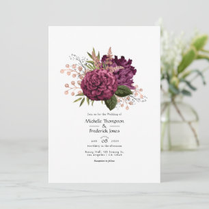 Marsala und Roségold Florale Vintage-Hochzeit Einladung