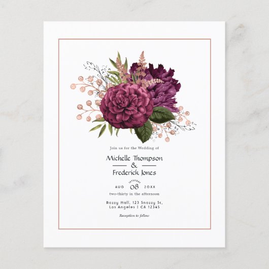 Marsala und Roségold Florale Vintage-Hochzeit Flyer (Vorne)