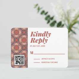 Marsala- und Zimt-Art-Deco-RSVP-Karte QR-Code RSVP Karte