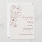 Marsala Vintage Line Drawn Floral Reception Einladung (Vorderseite)