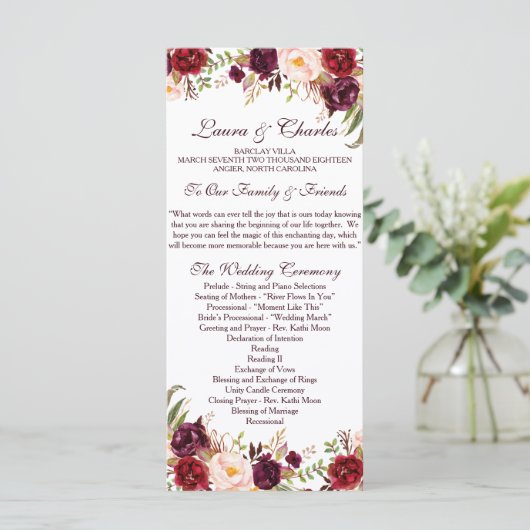 Marsala Watercolor Blume Programm (Stehend Vorderseite)