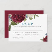 Marsala Watercolor Floral Maroon Hochzeit im Herbs RSVP Karte (Vorne/Hinten)