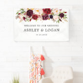 Marsala Watercolor Floral Wedding Willkommen Banner (Insitu)