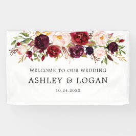 Marsala Watercolor Floral Wedding Willkommen Banner