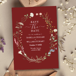 Marsala Watercolor Wildblume Thema Save the Date Einladung