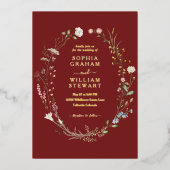 Marsala Watercolor Wildblume Theme Spring Wedding Folieneinladung (Vorderseite)