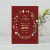 Marsala Watercolor Wildblume Theme Spring Wedding Folieneinladung (Stehend vorne)