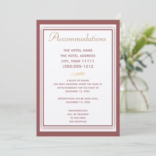 Marsala Wedding Accommodation Card Einladung (Stehend Vorderseite)