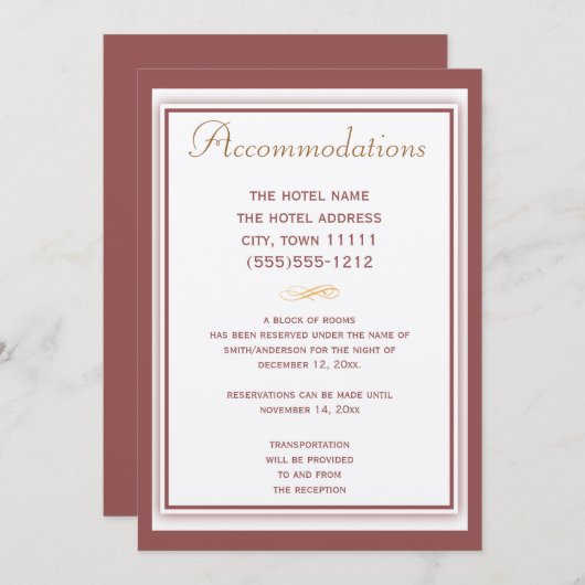 Marsala Wedding Accommodation Card Einladung (Vorne/Hinten)