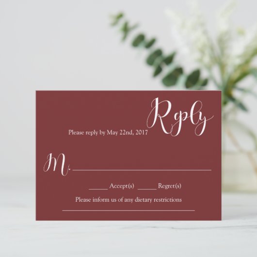 Marsala Wedding Reply Card RSVP Karte (Stehend Vorderseite)