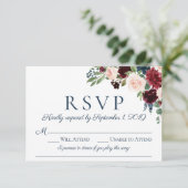 Marsala Wedding RSVP Cards mit Song Choice Karte (Stehend Vorderseite)