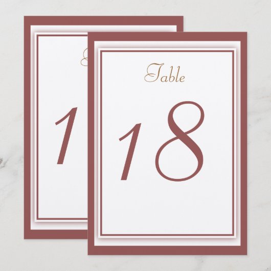 Marsala Wedding Tischnummer Card (Vorne/Hinten)