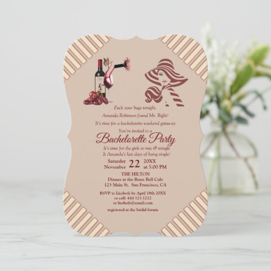 Marsala-wine Degustation Junggeselinnen-Abschied Einladung (Stehend Vorderseite)