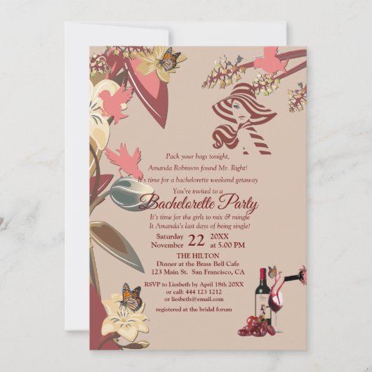 Marsala-wine Degustation Junggeselinnen-Abschied Einladung (Vorderseite)