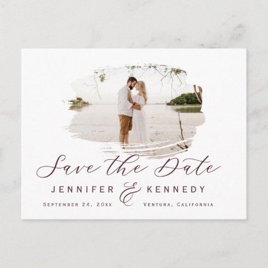 Marsala Wine Romantic Brushed Frame Save The Date Postkarte (Vorderseite)