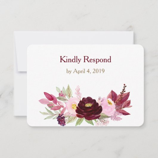 Marsala Wine Rose Floral Wedding RSVP Karte (Vorderseite)