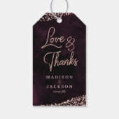 Marsala Wine & Rose Gold Wedding Liebe & Danke Geschenkanhänger (Rückseite)