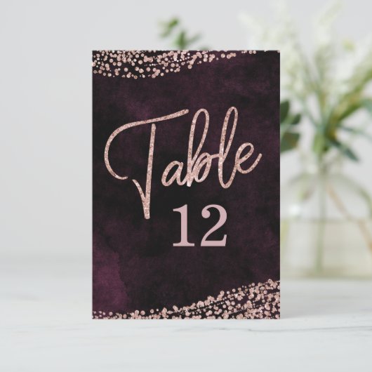 Marsala Wine & Rose Tischnummer (Stehend Vorderseite)