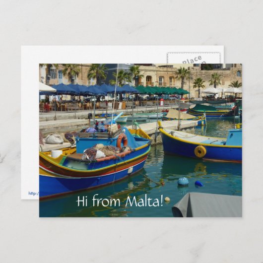 Marsaxlokk bemalte Boote Postkarte (Vorne/Hinten)