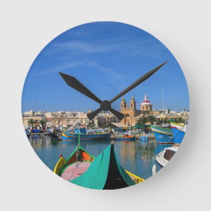 Marsaxlokk Hafen, Fischerdorf Runde Wanduhr
