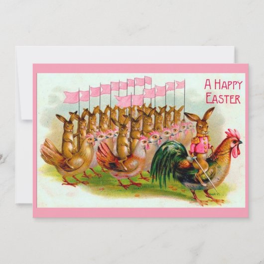 marschieren Osterhasen und Hühner Feiertagskarte (Vorderseite)