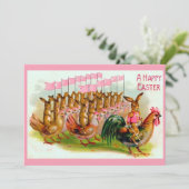 marschieren Osterhasen und Hühner Feiertagskarte (Stehend Vorderseite)